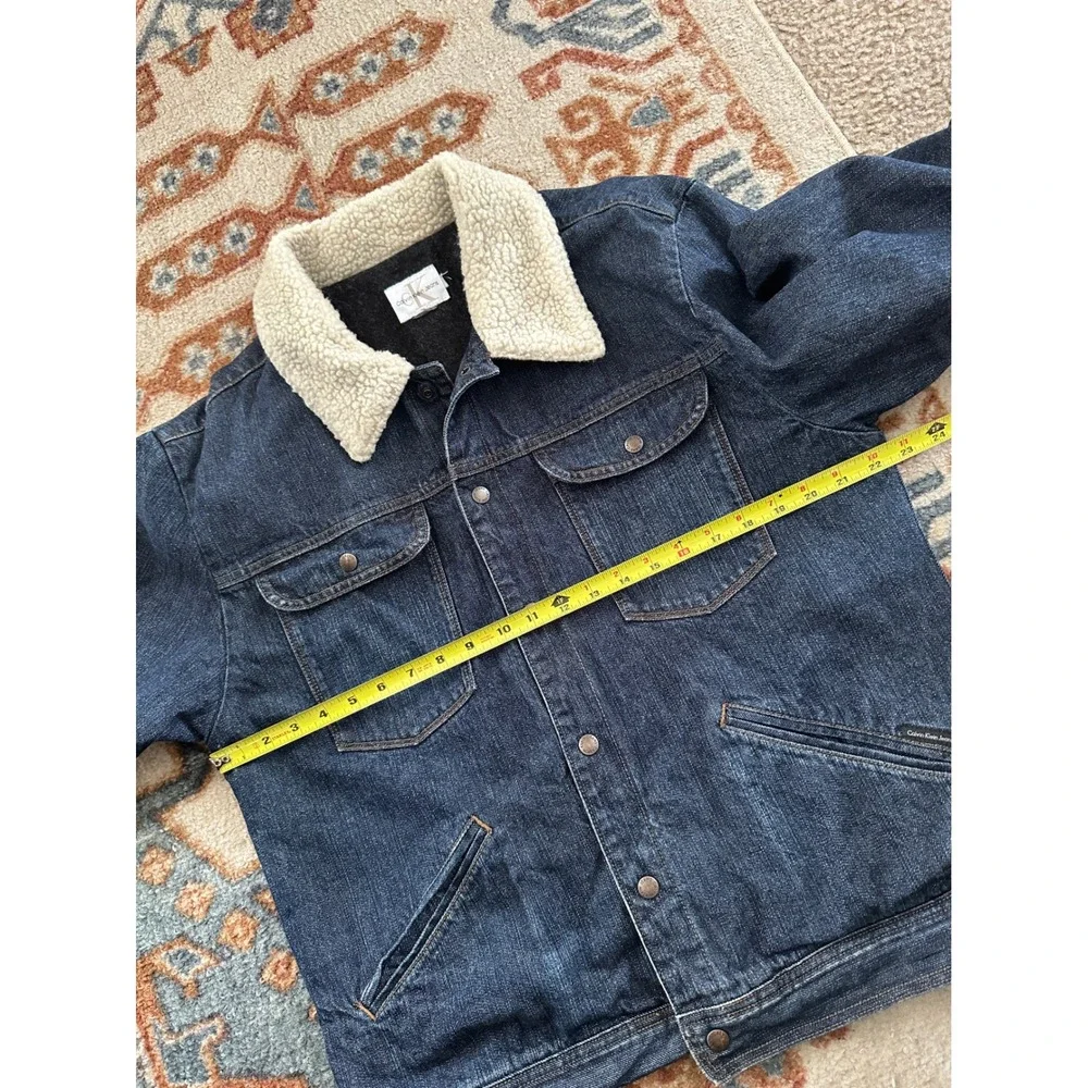 Calvin Klein Jeans Denim Trucker Jacket Mens XL Blue Sherpa Collar Americana